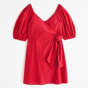 Abercrombie Red Puff Sleeve Wrap Mini Dress size S